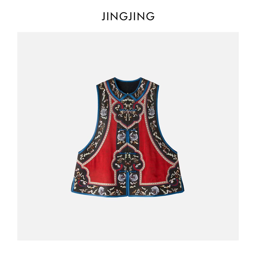JINGJING2024新款“灵光妙香”100桑蚕丝如意对襟重工刺绣花马甲