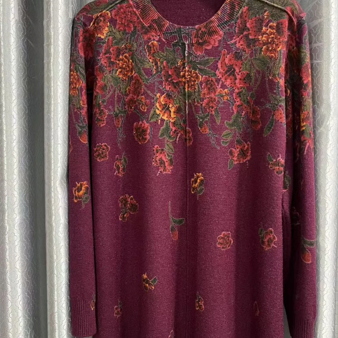 中老年时尚印花针织厂，长袖袖上衣妈妈衫衣