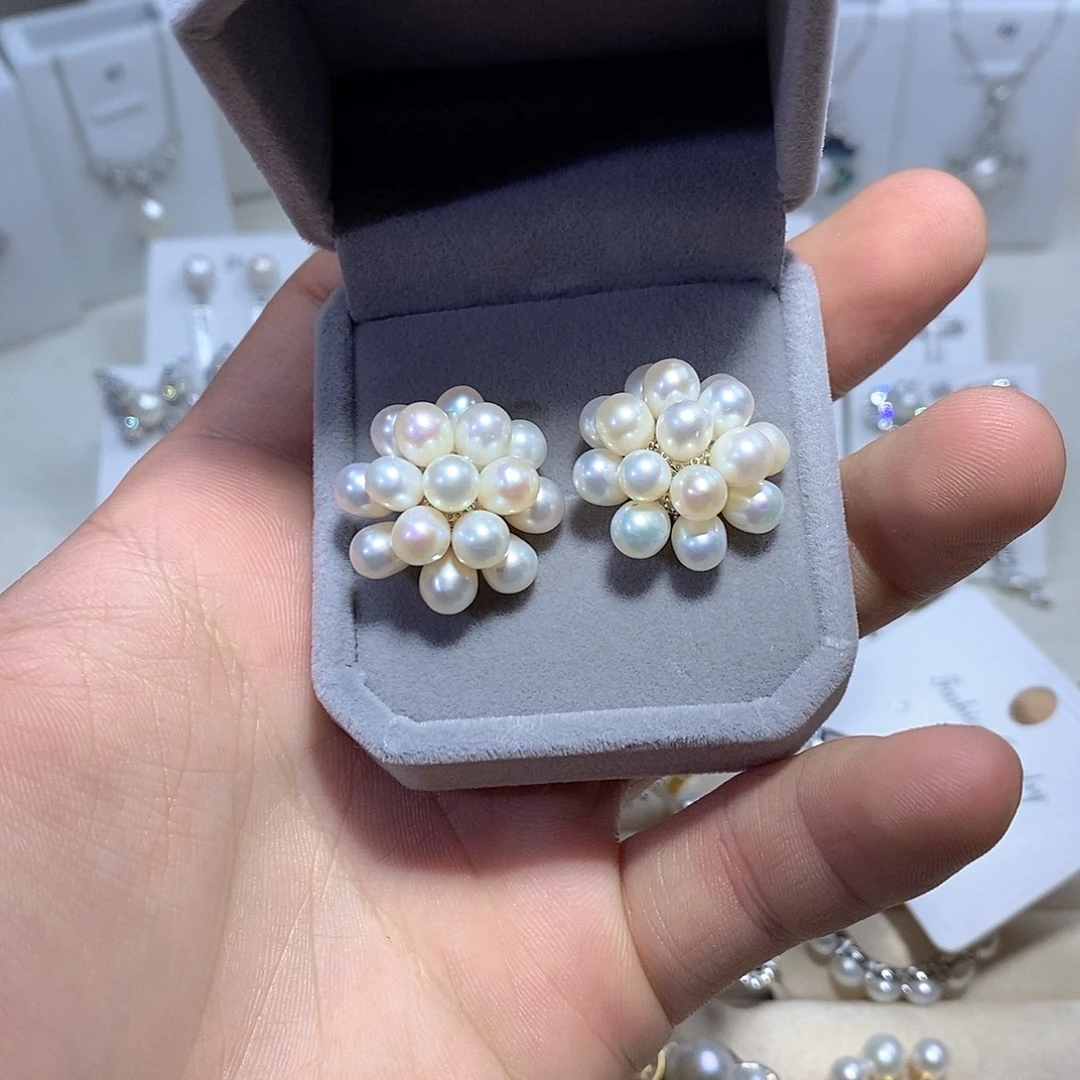 银S925镶嵌耳坠淡水珍珠