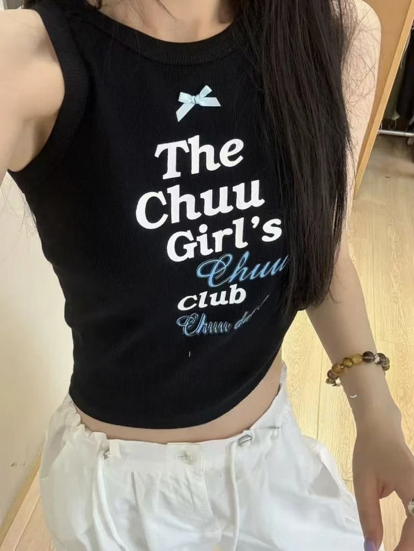 现货休闲窄肩字母背心打底百搭