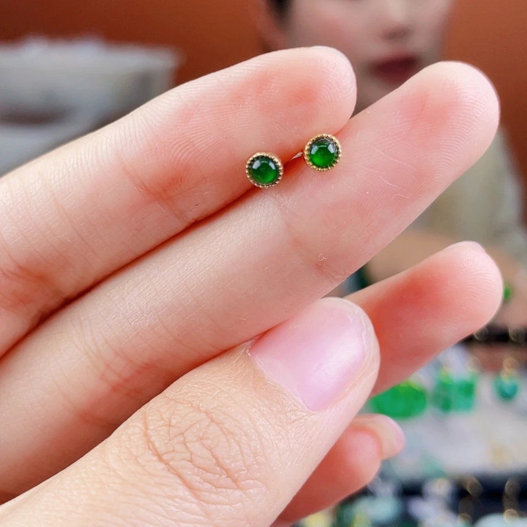 翡翠银S925镶嵌耳饰饰品