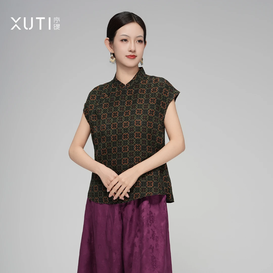 序缇『青棠序』新中式100%桑蚕丝香云纱上衣女夏季新款S06-16008