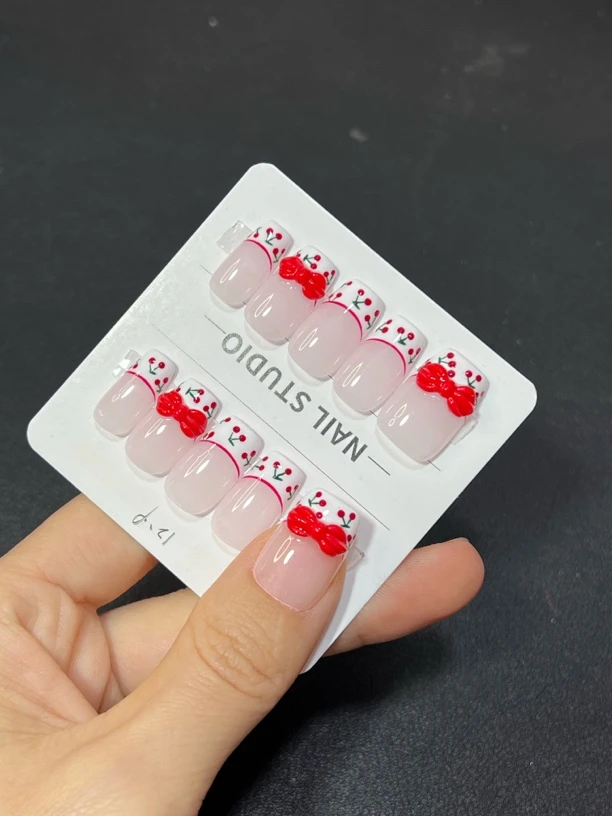 立体蝴蝶结捏捏法式樱桃短甲1507