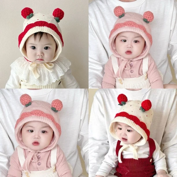 婴儿宝宝加厚帽子秋冬季护耳保暖针织公主毛线帽超萌儿童可爱头帽
