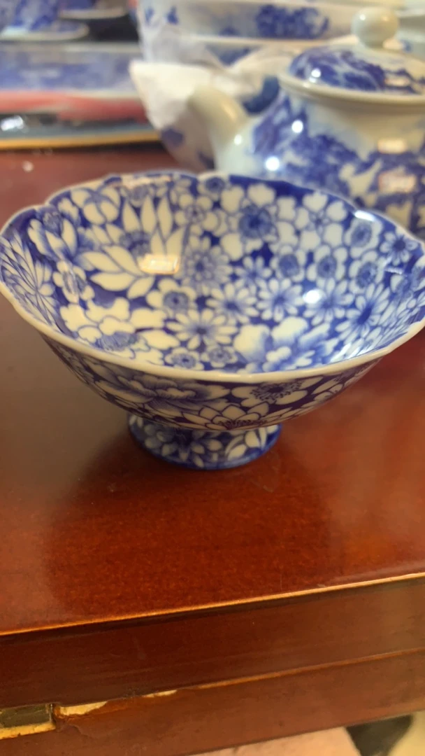 青花斗笠茶杯小号品茗杯家居功夫茶具陶瓷单杯