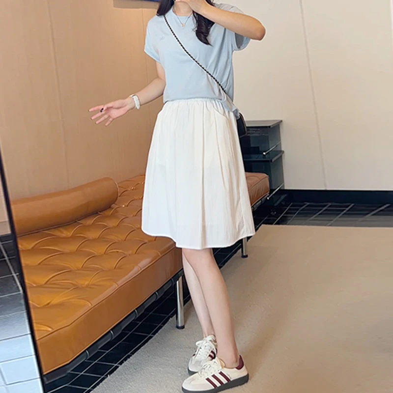 2025新款女高腰A字裙显瘦法式显瘦五分百搭夏季白色花苞半身裙