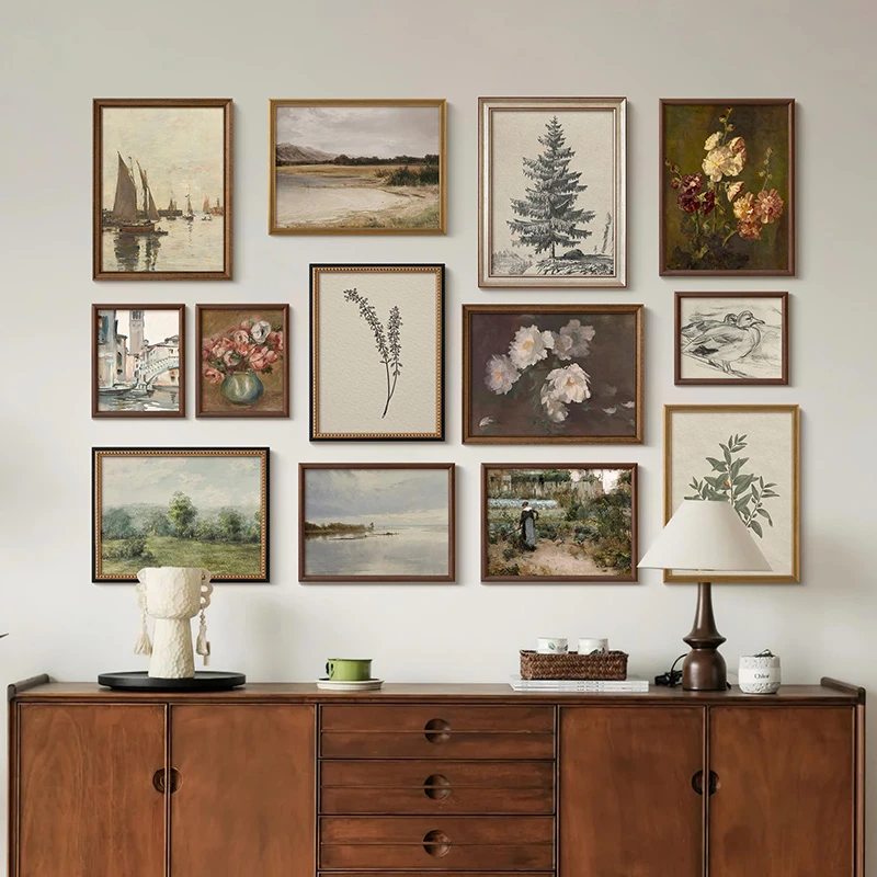 自然的艺术》法式中古风客厅风景挂画欧式复古餐厅玄关装饰画组合
