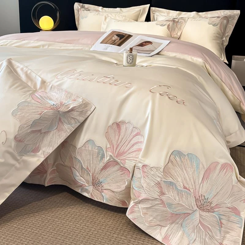 水星家纺适用200支高端四件套全棉纯棉轻奢高级感被套罩床单床笠