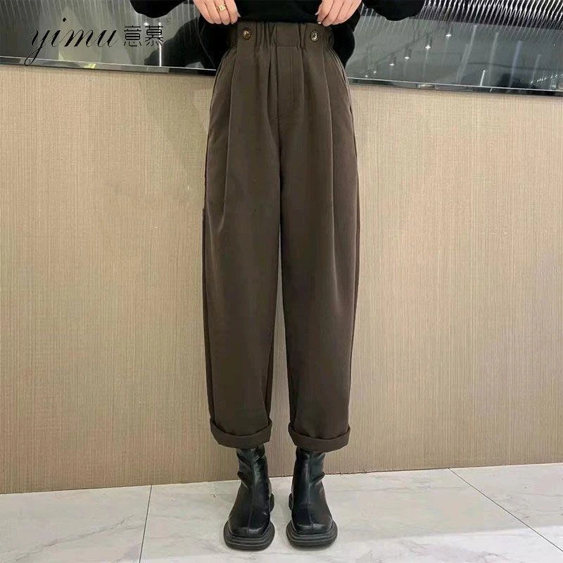 意幕加厚哈伦裤女秋冬新款高腰显瘦直筒裤宽松垂感西装休闲裤