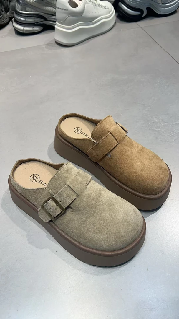 7728-8-L四季款新款百搭外穿舒适懒人一脚蹬包头厚底勃肯鞋