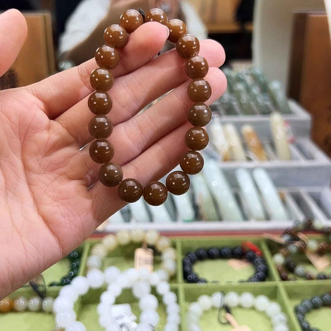 和田玉未镶嵌手串且末料金山糖手串卡10