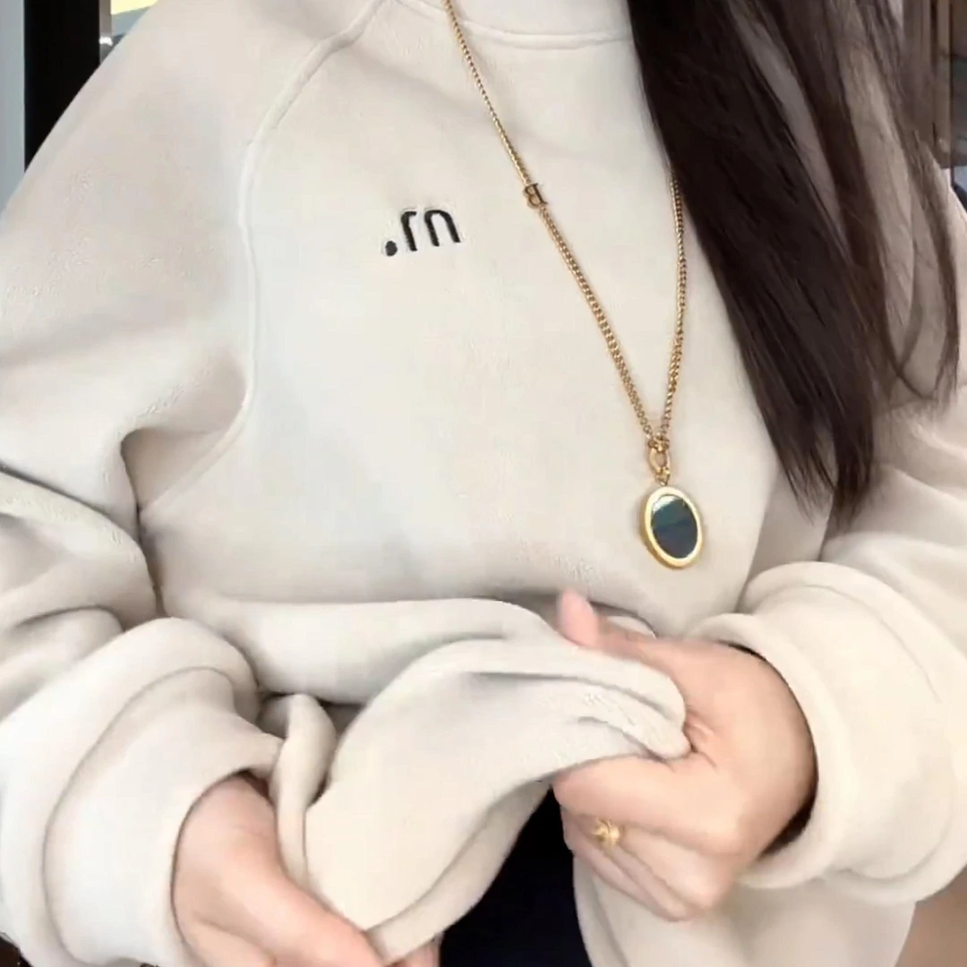 双面奥粒绒打底衫T恤休闲中长款宽松版卫衣慵懒风刺绣字母秋冬装