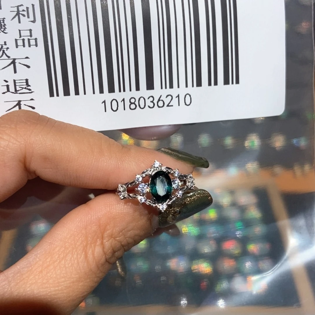 i***e戒指银S925镶嵌碧玺