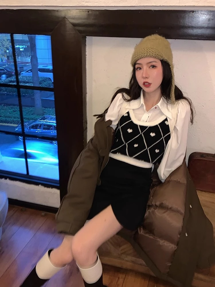 1-3大清仓！设计感花瓣型百搭黑色呢子半身裙短款a字冬季毛呢短