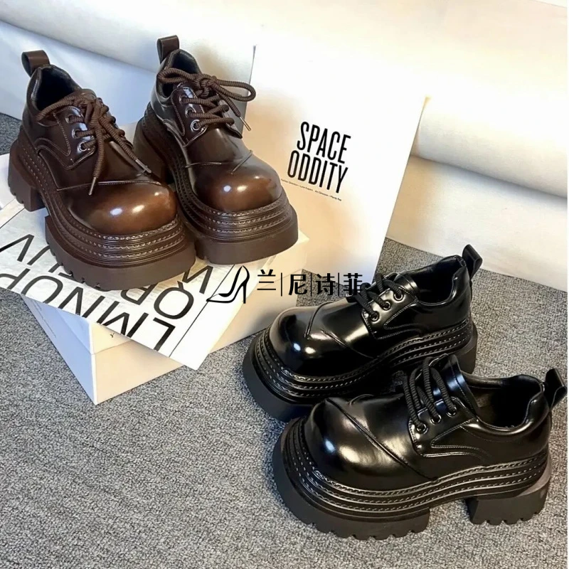 2025早春乐福鞋7厘米厚底小个子走秀款小皮鞋擦色大头女鞋