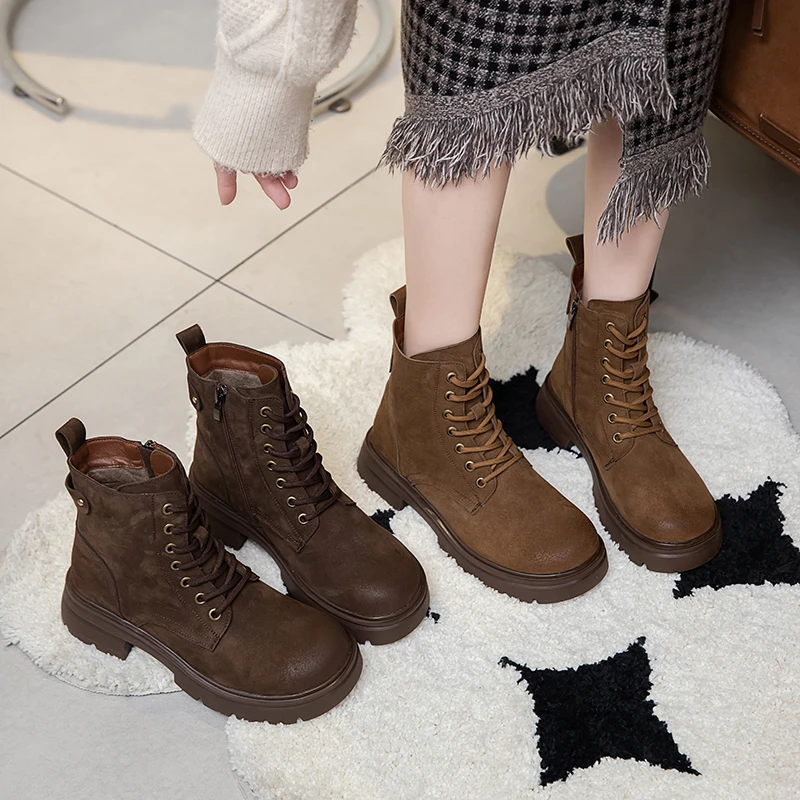 常规款英伦冬季单靴秋季简约时装靴马丁靴系带女鞋 2128