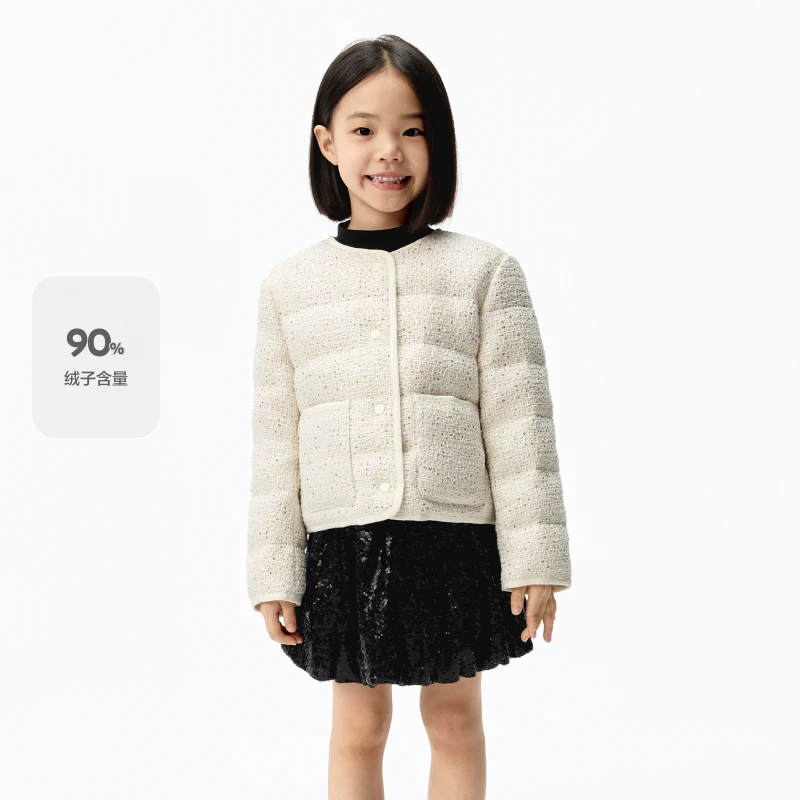 90鸭绒littlemoco童装25冬装新款女童羽绒服外套小香风