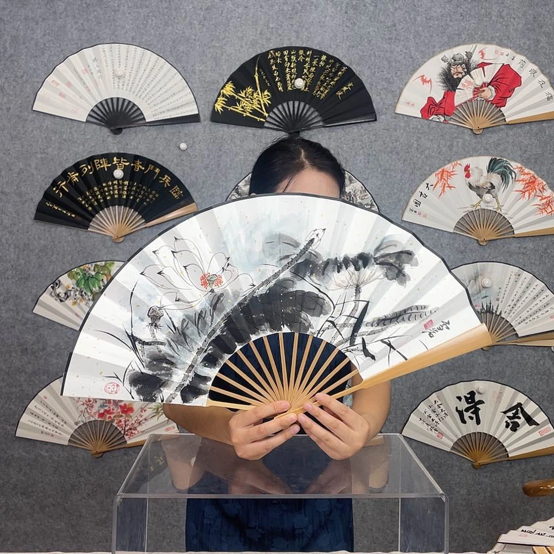 国画10寸水磨玉竹-纯手绘-文玩扇骨（默认粘好）