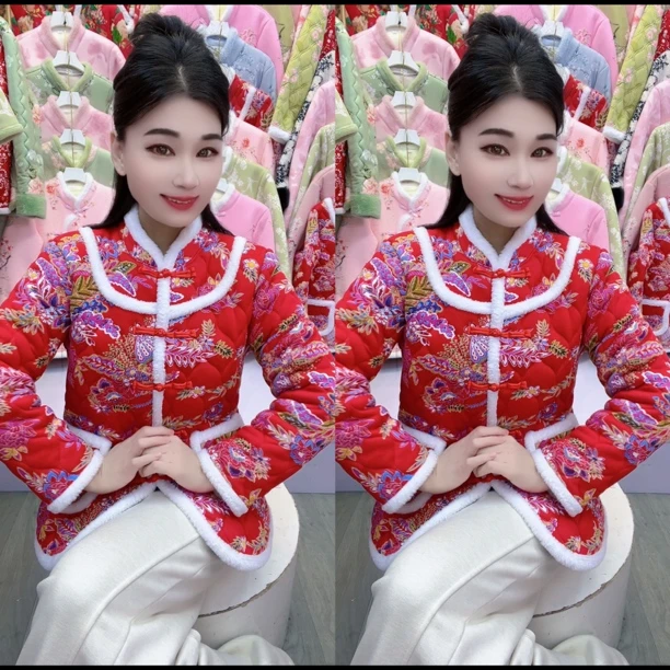 冬季新款女士国风拜年服新中式花棉袄