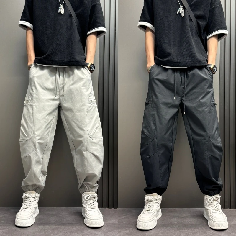 秋冬潮牌时尚男士休闲裤新款百搭宽松束脚秋冬男士纯棉束脚工装裤