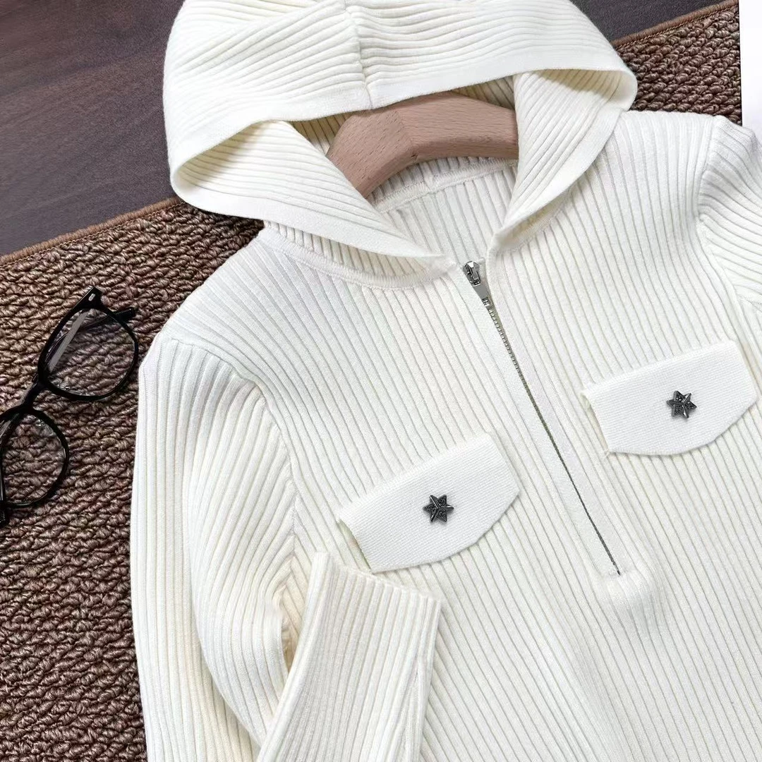 飞飞家1六芒星帽衫！意法订单~显瘦 半拉链假口袋#针织衫Y8817