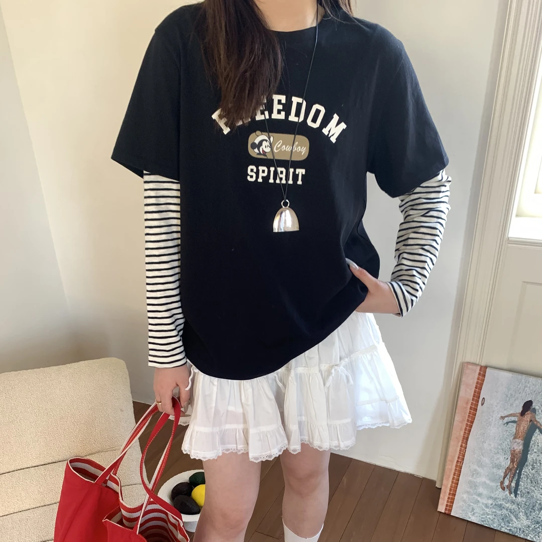 2025春款米奇假两件圆领短袖T