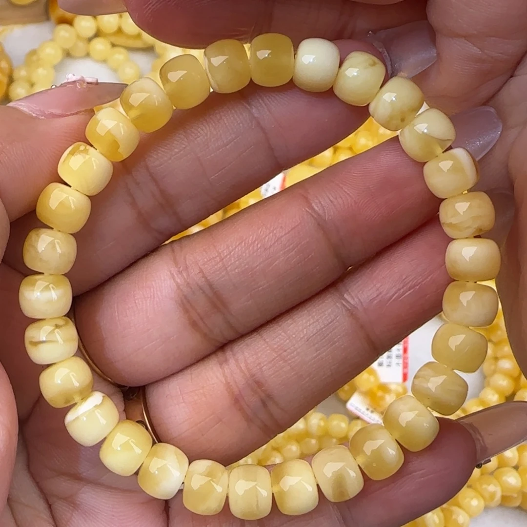 蜜蜡未镶嵌手串金白老型手串