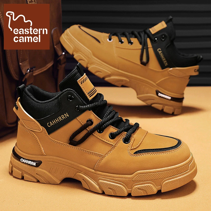 东方骆驼男鞋新款英伦登山防滑防水工装百搭休闲高帮马丁运动潮流