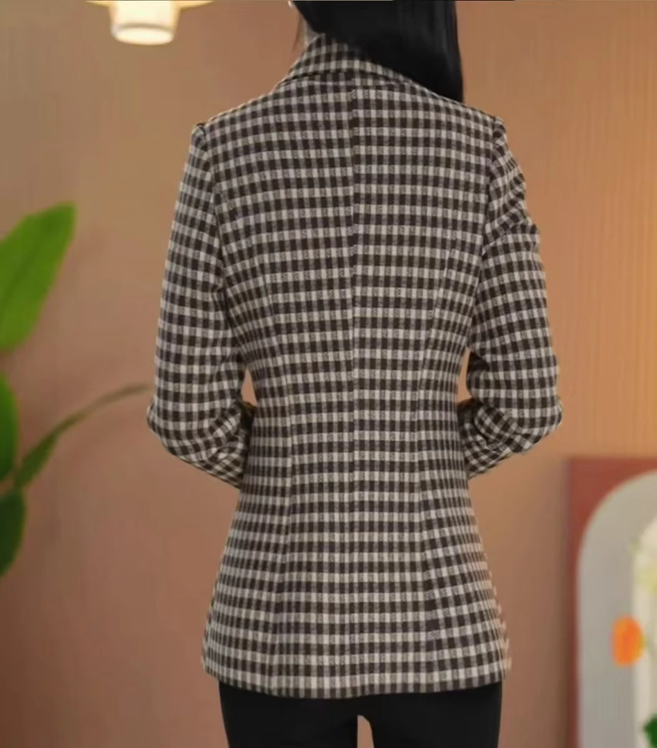 Y657 千鸟格西装外套女2025新款春秋爆款贵夫人品牌妈妈西服上衣