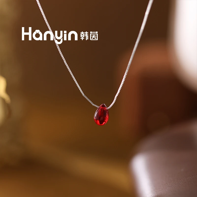 钛钢项链 高级百搭时尚气质百搭简约红水滴设计感项链