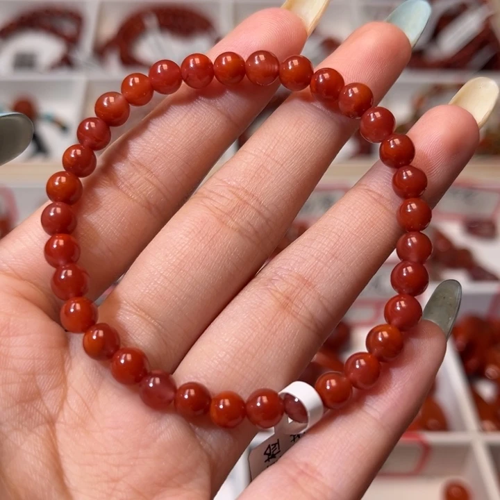 南红玛瑙未镶嵌手链满玫红5.5+mm圆珠手串