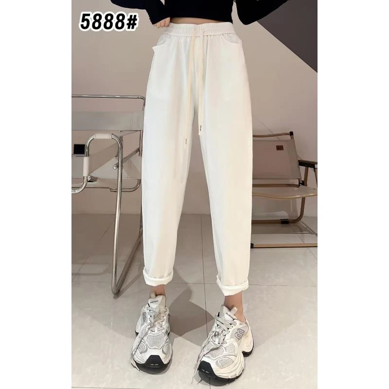 5888白色水洗棉牛仔裤显瘦休闲裤女大码百搭宽松时尚女裤春季