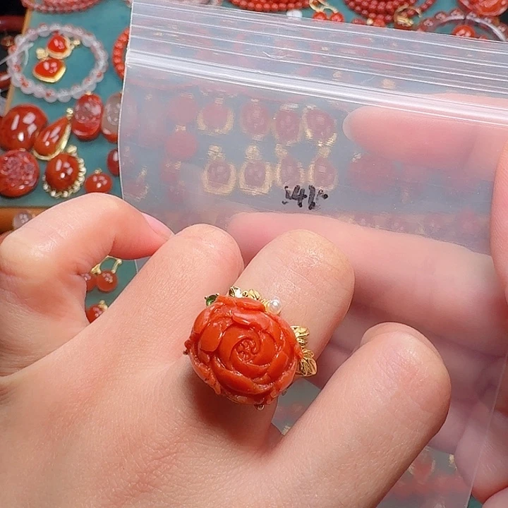 南红玛瑙银S925镶嵌戒指
