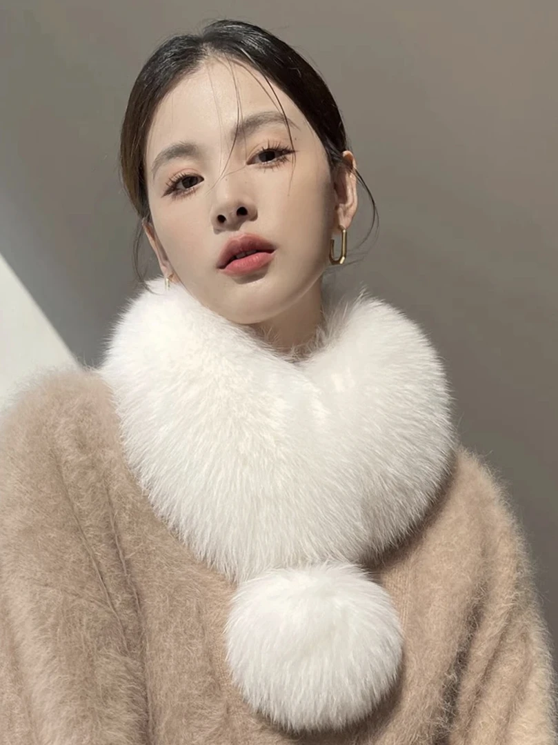 韩版仿狐狸毛围巾女秋冬百搭短款大毛球皮草磁铁吸扣毛毛围脖气质