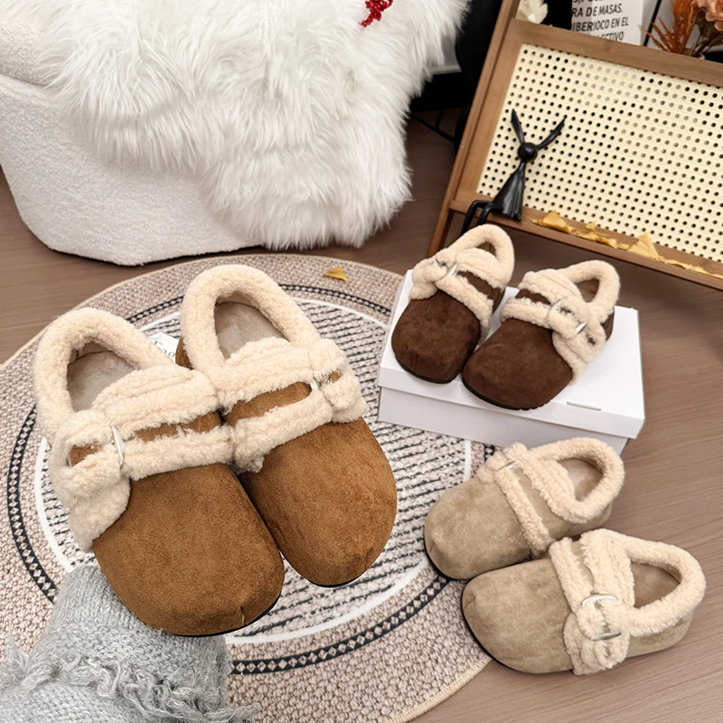 卡皮巴拉厚底一字扣勃肯鞋女冬2024新款加绒保暖时尚百搭防滑棉鞋