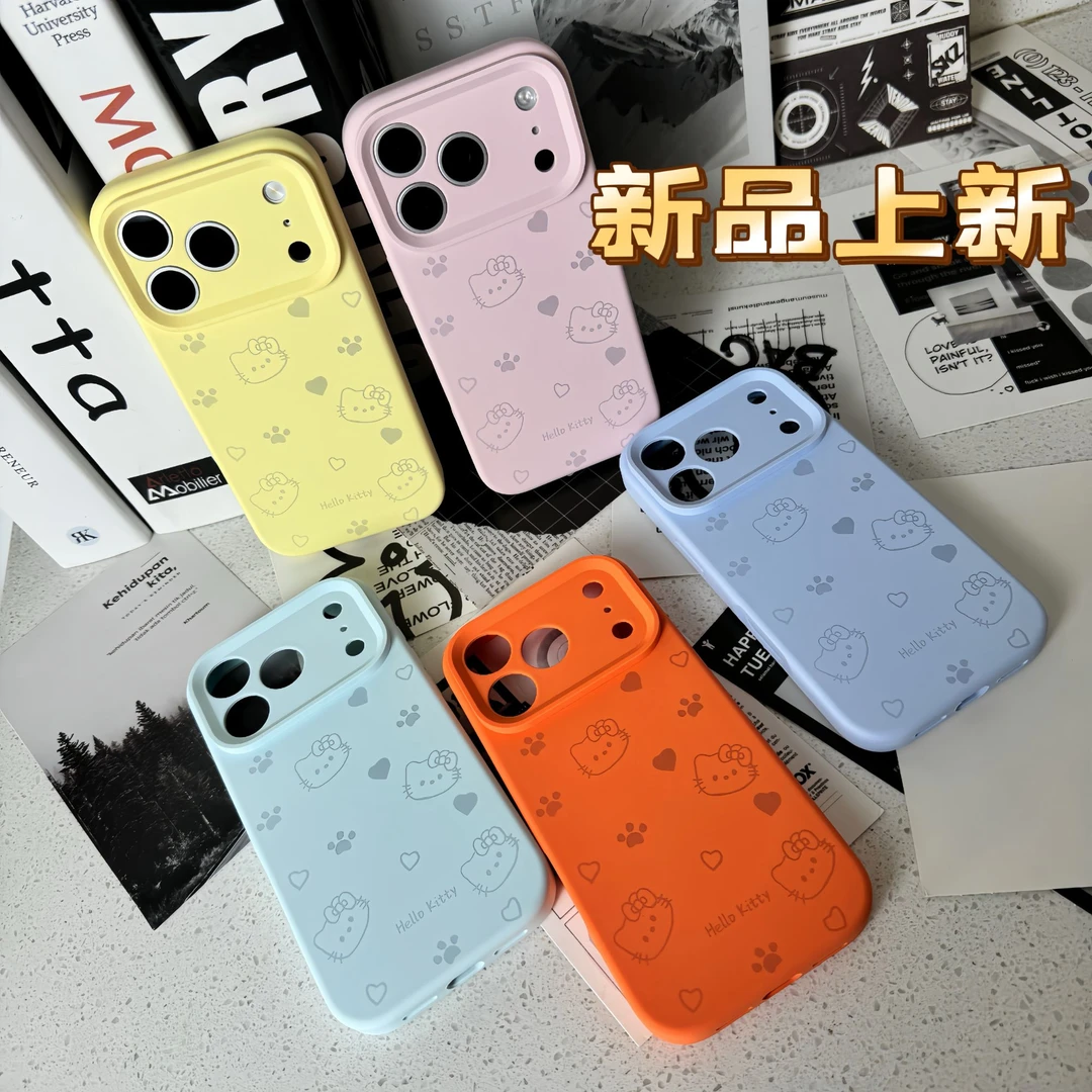 可爱卡通Kitty猫适用于苹果17pro系列全包镜头防摔液态硅胶手机壳