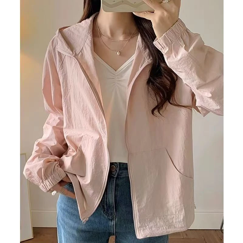 女士连帽8夏季防晒衣2025短款薄款外套拉链透气宽松防晒服78286