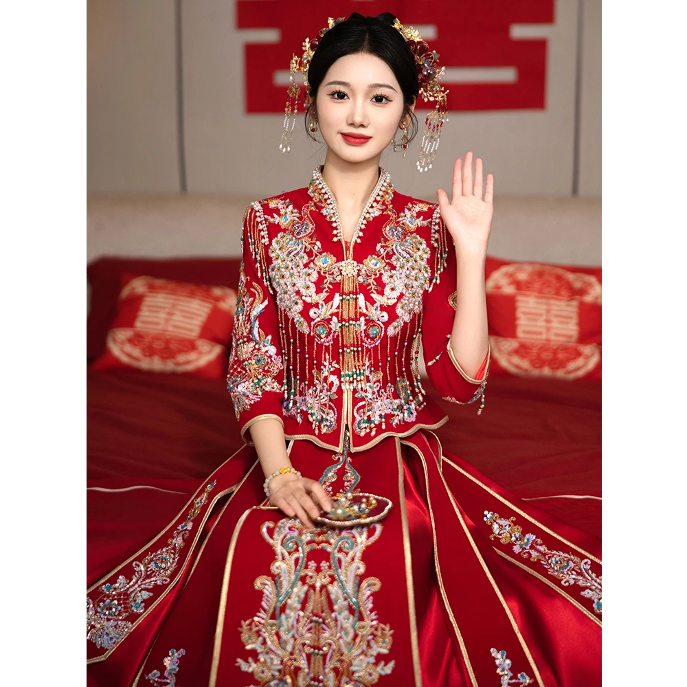 秀禾服新娘2025新款中式结婚情侣敬酒服嫁衣低V领龙凤褂高档夏季