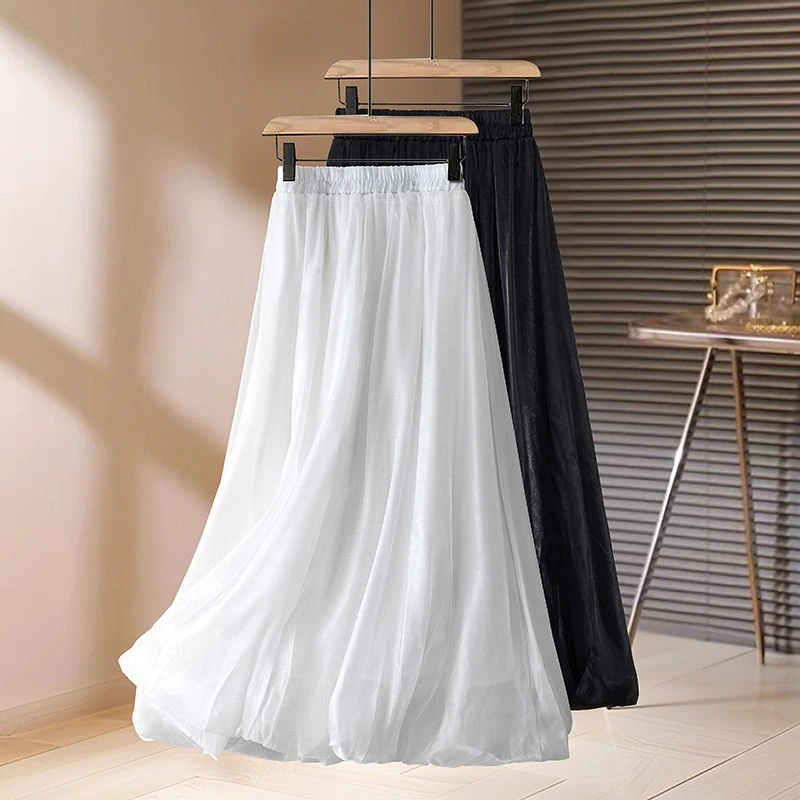 洋气中长款花苞半身裙夏季新款醋酸缎面垂感显瘦遮肉a字百褶裙子