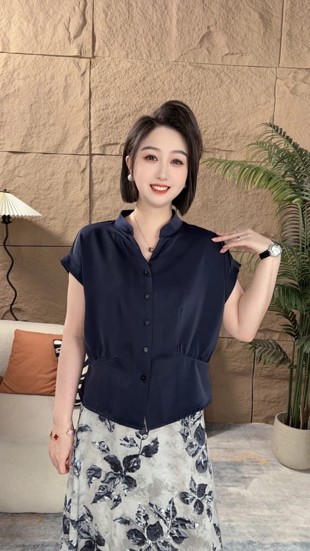 2025夏季新款女大气华尔缎丝滑冰感洋气显瘦百搭时尚衬衫女上衣