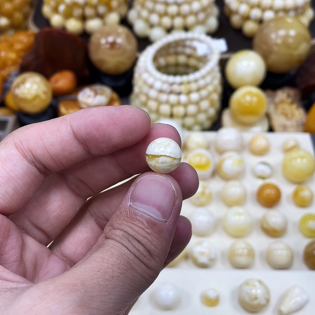 蜜蜡未镶嵌珠宝奇石11.5mm【金丝妖花金瓷白】瑕疵圆珠