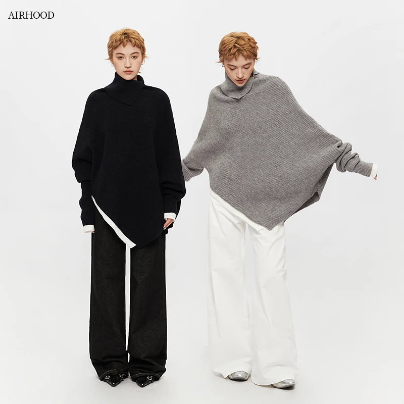 AIRHOOD 欧美高级感披肩设计感不规则宽松毛衣女秋冬季辣妹C5410