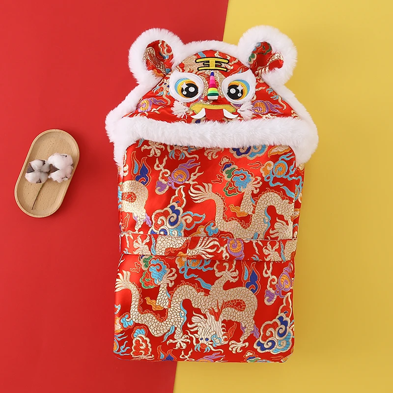 【新中式祥龙虎】国潮外出满月百天秋冬加厚保暖手工虎头帽抱被