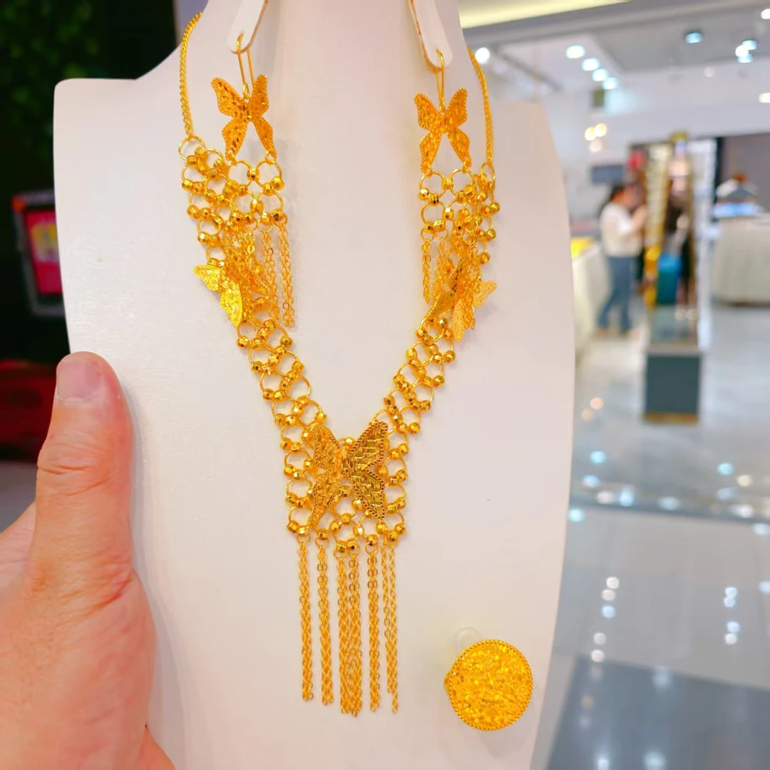 铜合金项链 女士铜合金金色一套项链