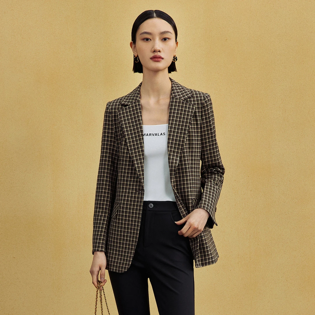 【薇薇专属】复古格纹西服女秋季立裁收腰通勤西装外套M423301945