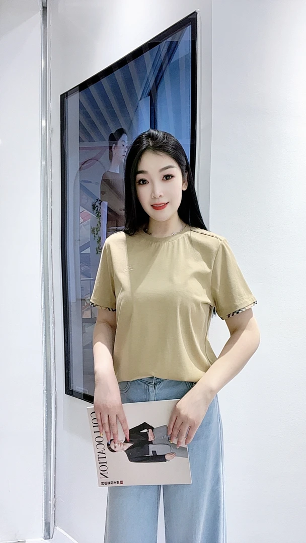 休闲风修身型纯色短袖T恤打底针织气质圆领时尚