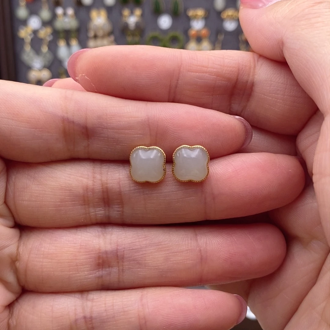 银S925镶嵌和田玉耳饰