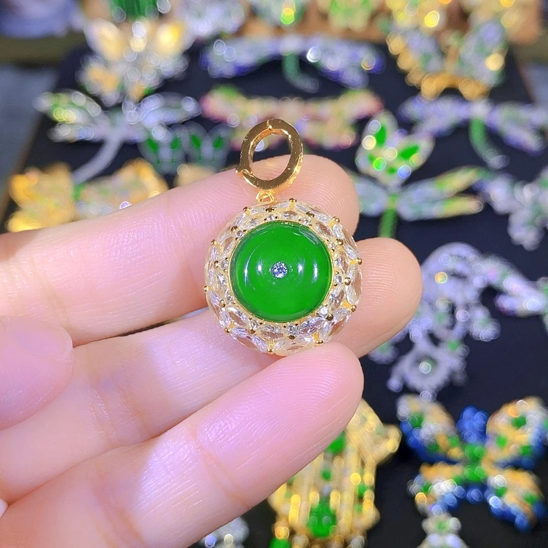 吊坠(不含链)银S925镶嵌翡翠