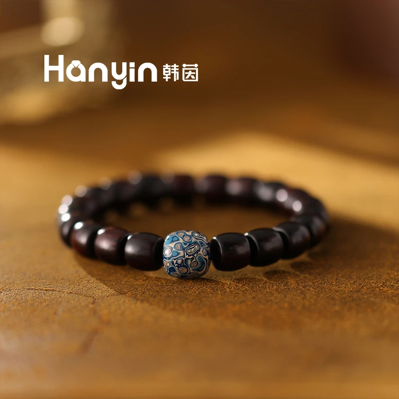 铜合金木质手链 高定彩绘大漆国风弹力手串复古情侣手饰