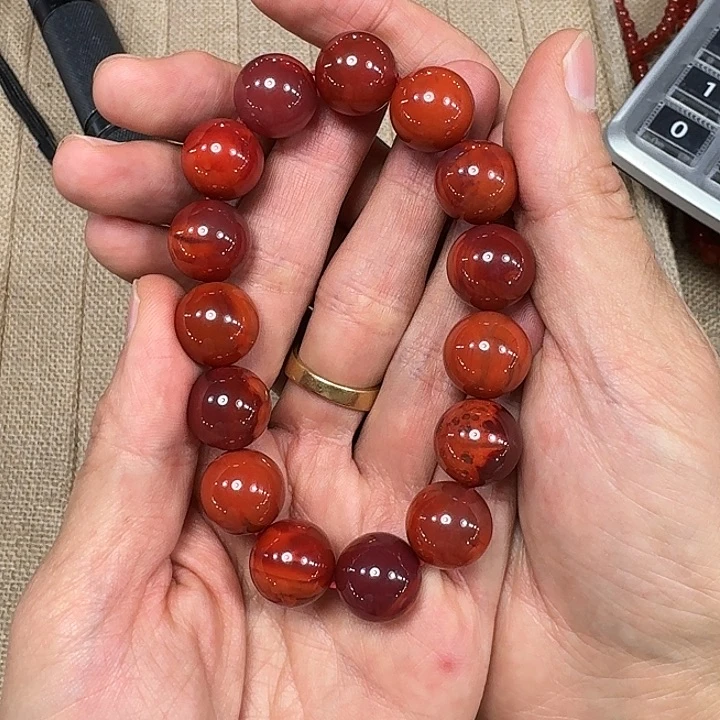 伦***3南红玛瑙未镶嵌手链手串原矿南红瓦西双色15